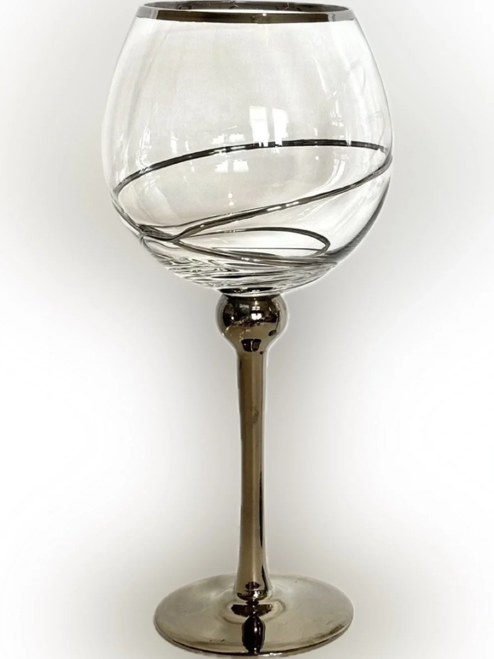 Z Gallerie Chrome Decorative Balloon Wine Goblets.